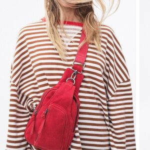 Free People Classic Striped Oversized Crewneck in Coffee Combo Size L